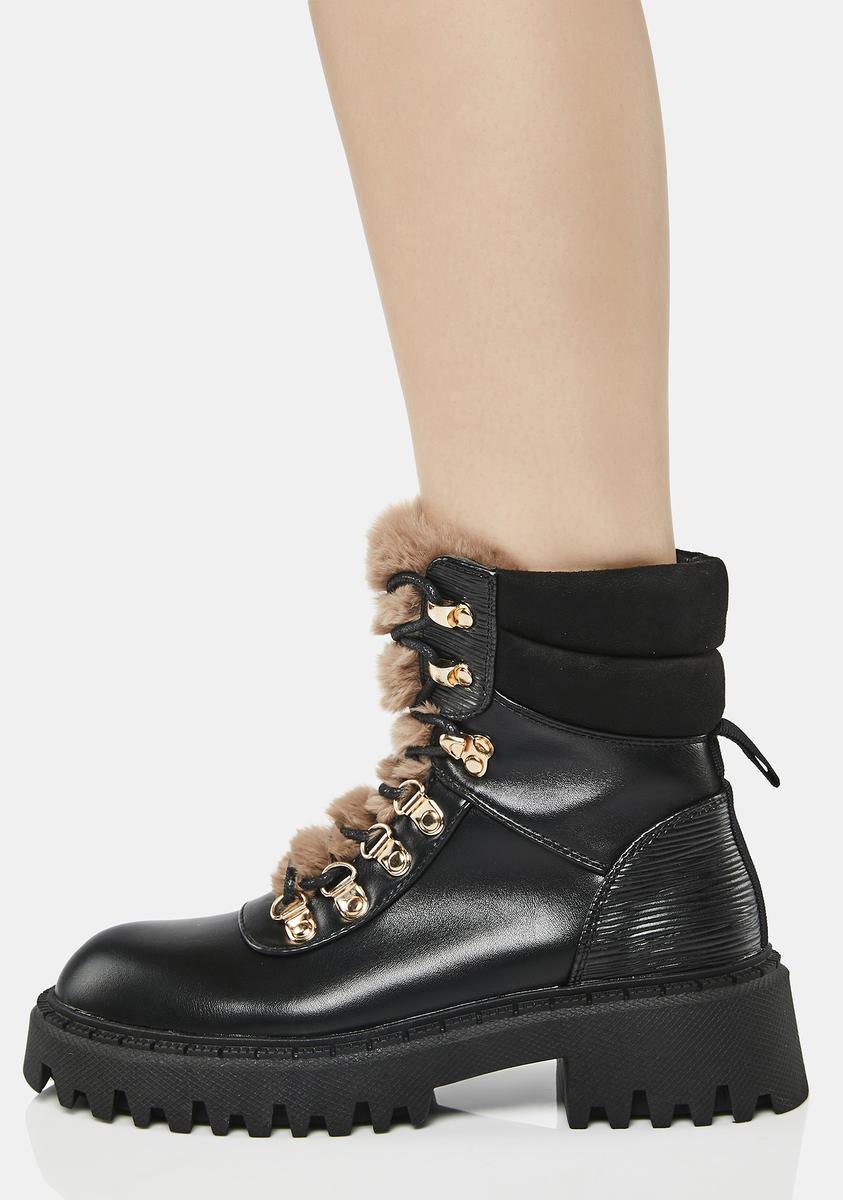 Vegan Leather Lace Up Zipper Hiker Combat Boots Black Dolls Kill