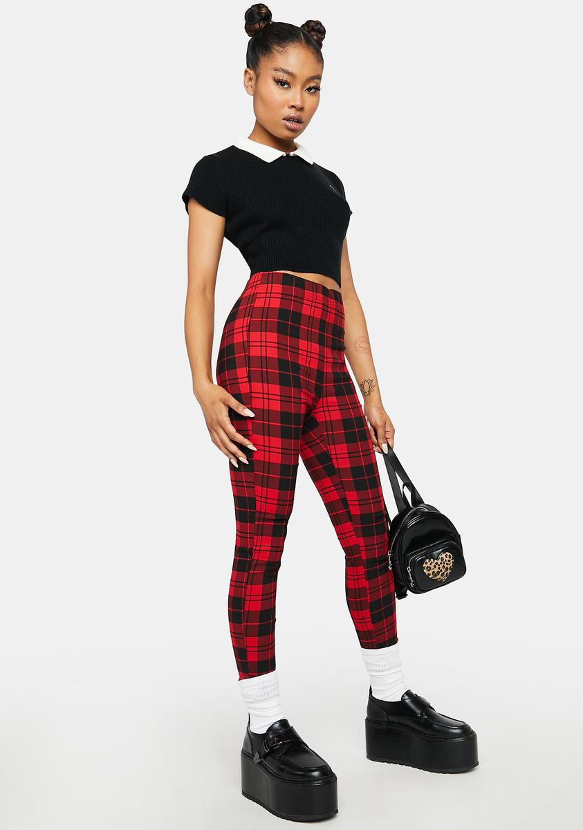 Plaid Print Leggings Red – Dolls Kill - Main Image