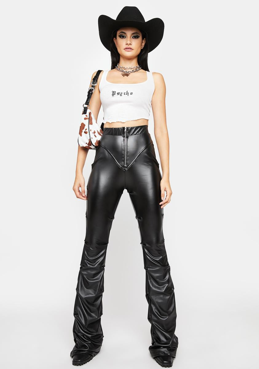 Ruched Vegan Leather High Waist Flare Pants - Black – Dolls Kill