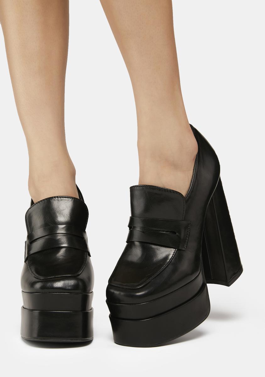 Platform Oxford Loafer Heels - Black – Dolls Kill