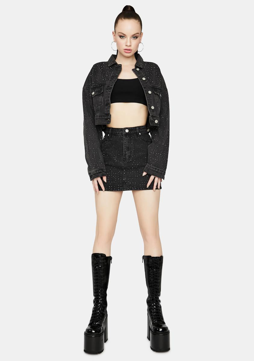 Got A Reputation Rhinestone Denim Mini Skirt