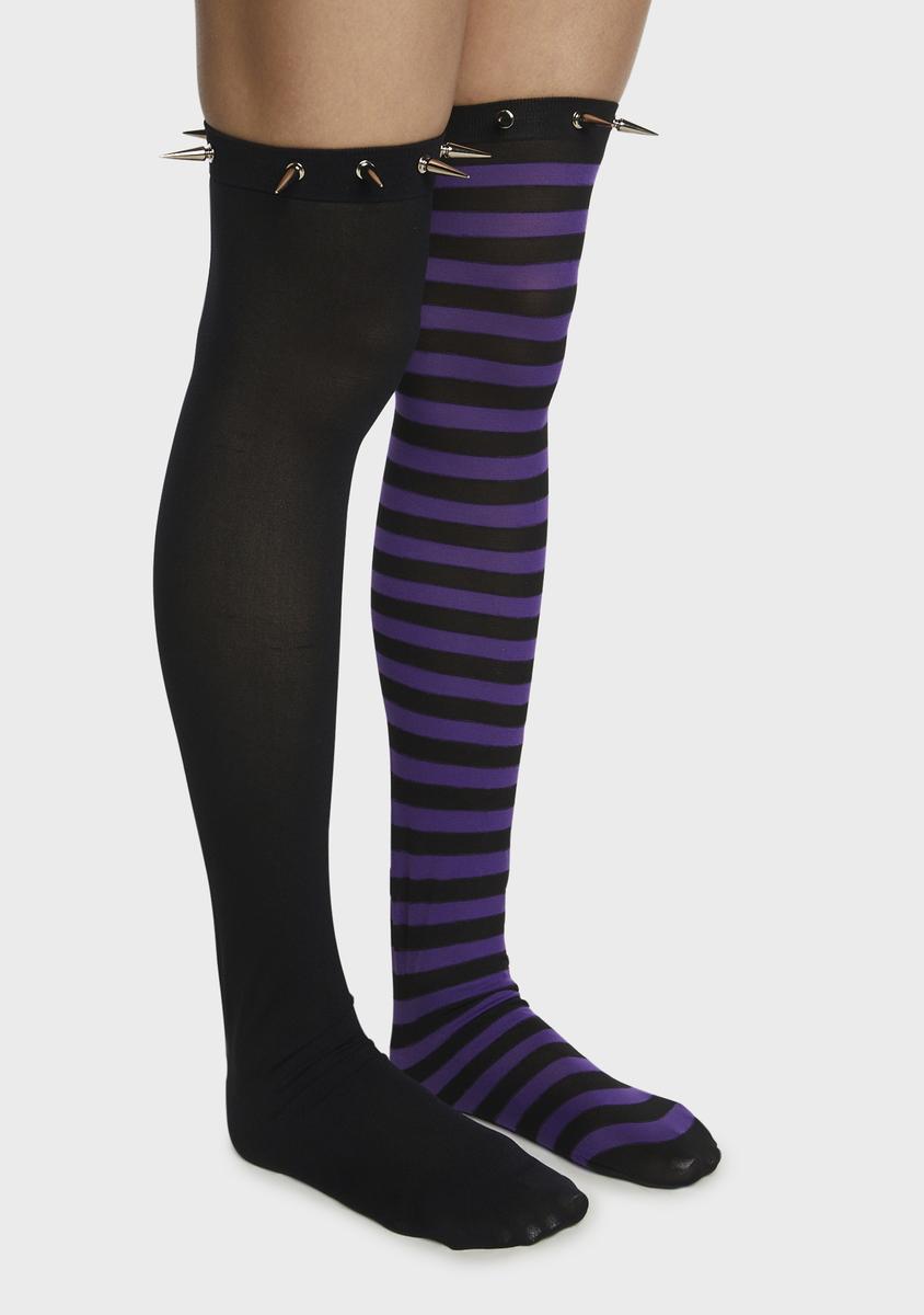 Mismatched Striped Stud Socks - Purple/Black – Dolls Kill