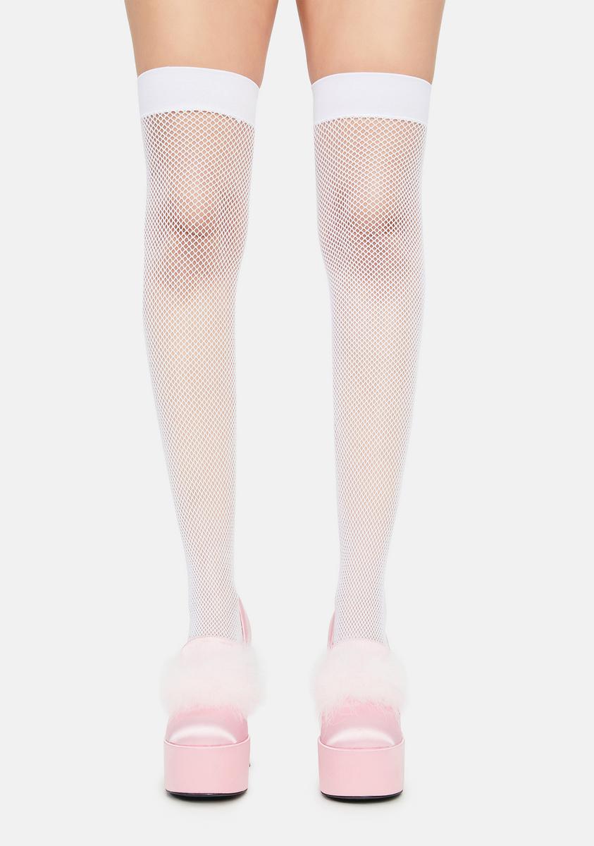 Fishnet Thigh High Socks - White – Dolls Kill
