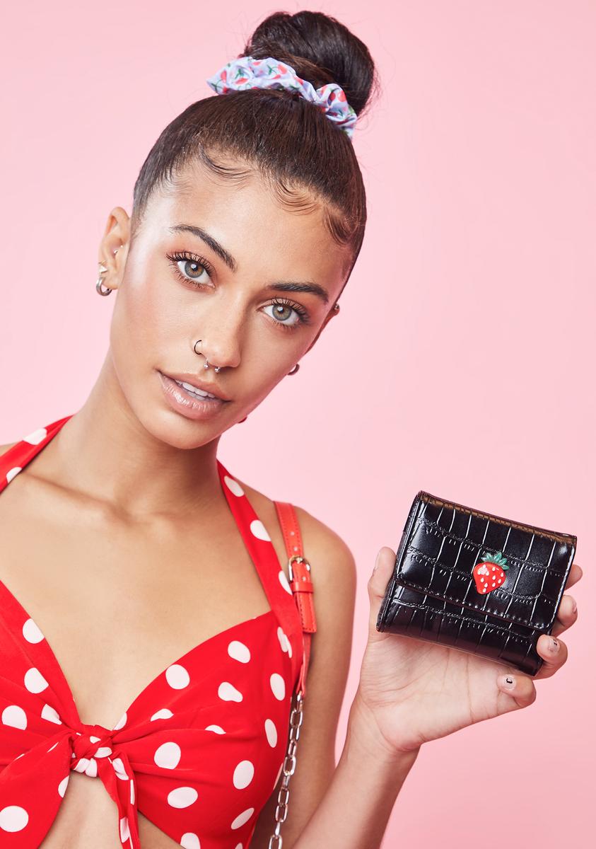 Croc Tri Fold Wallet With Strawberry - Black/Red – Dolls Kill