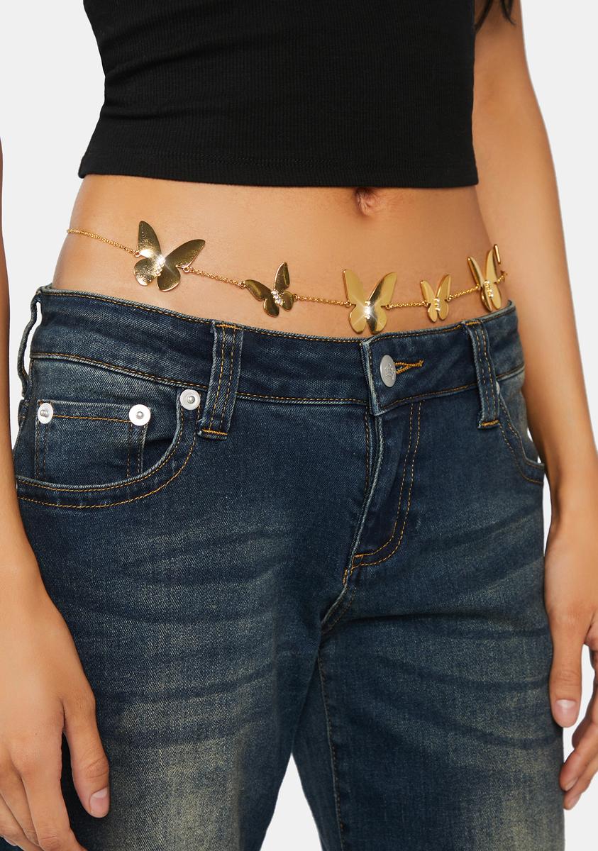 Butterfly Rhinestone Waist Chain Belt - Gold – Dolls Kill