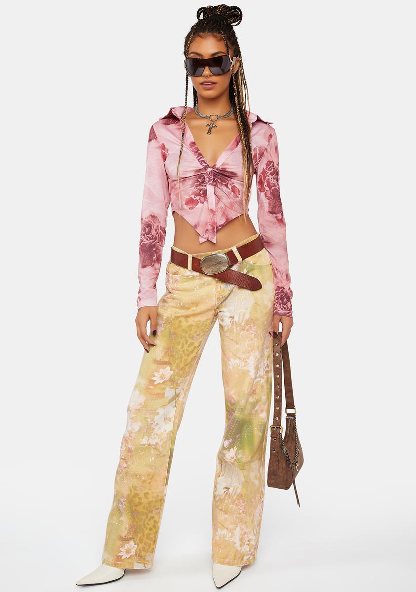 jeg fandt det hed betyder Jaded London Floral Print Boyfriend Jeans - Multi – Dolls Kill