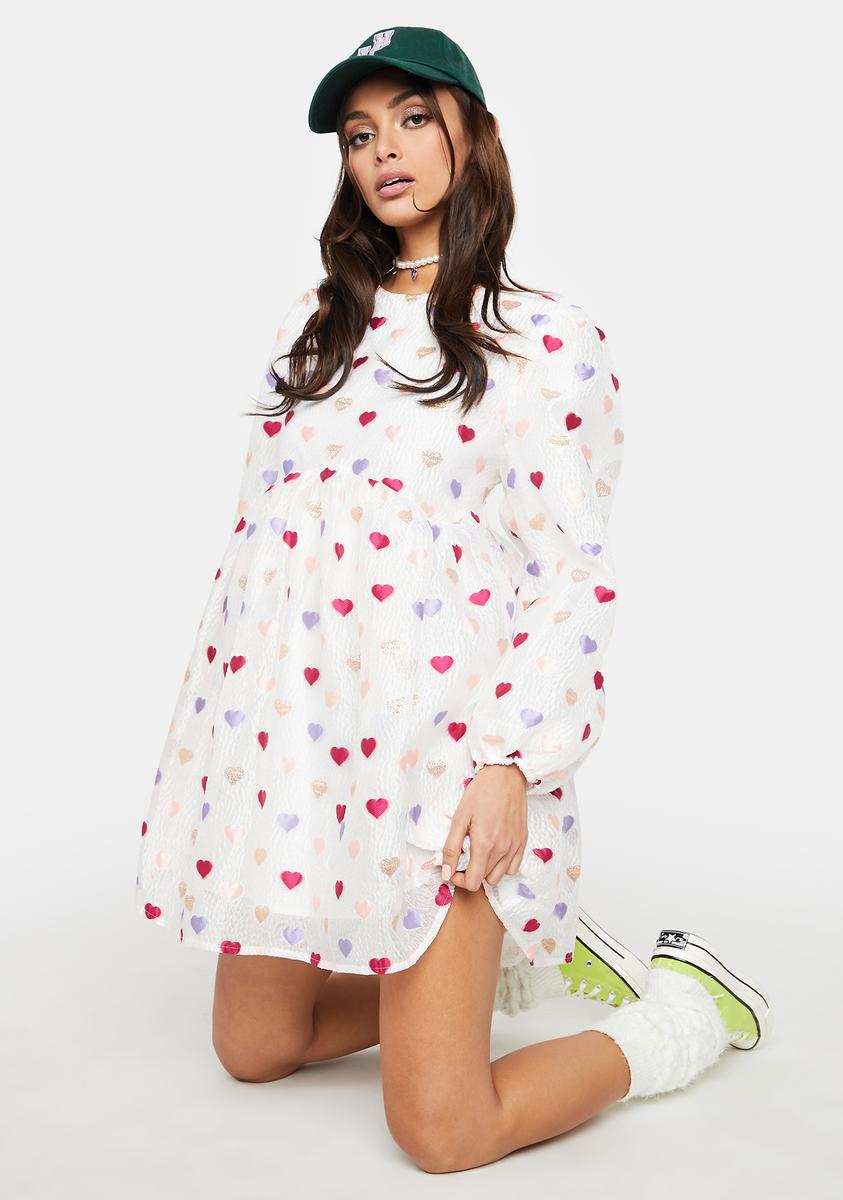 Sister Jane Long Sleeve Heart Print Oversized Mini Dress