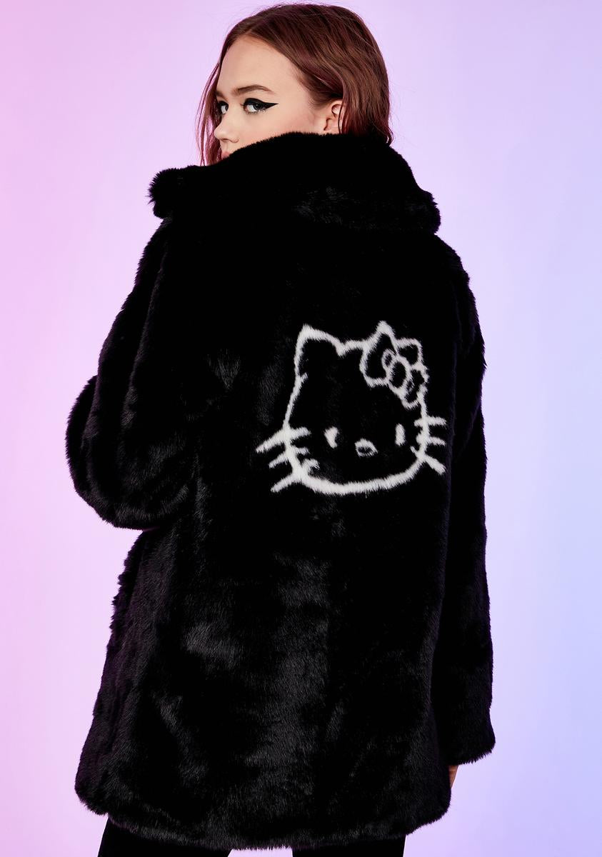 Dolls Kill Hello Kitty Faux Fur Zip Up Coat Winter Jacket