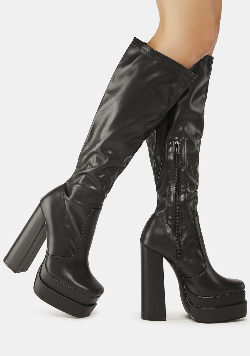 Public Desire Wide Calf Width Knee-High Boots - Black – Dolls Kill