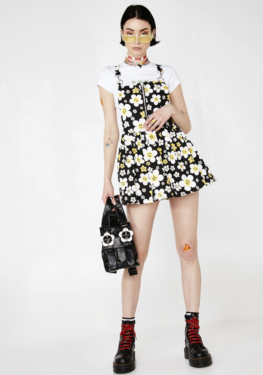 hazy daisy maxi dress Current Mood Daisy Dress Smiley Face Pinafore Pleated Black White – Dolls  Kill