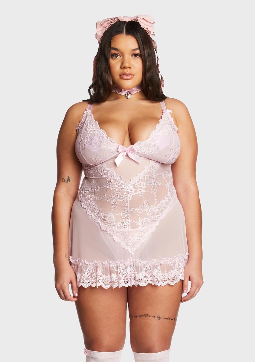 Plus Pink Tulle Valentine Lace And Bow Babydoll,New Products : American Fashion Style Bags On Sale