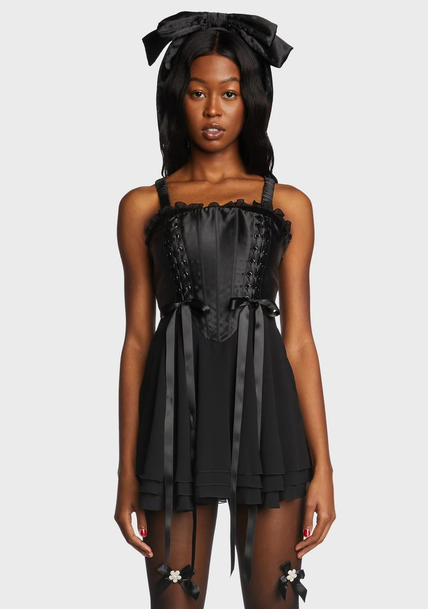 Sugar Thrillz Satin Chiffon Lace Up Mini Dress