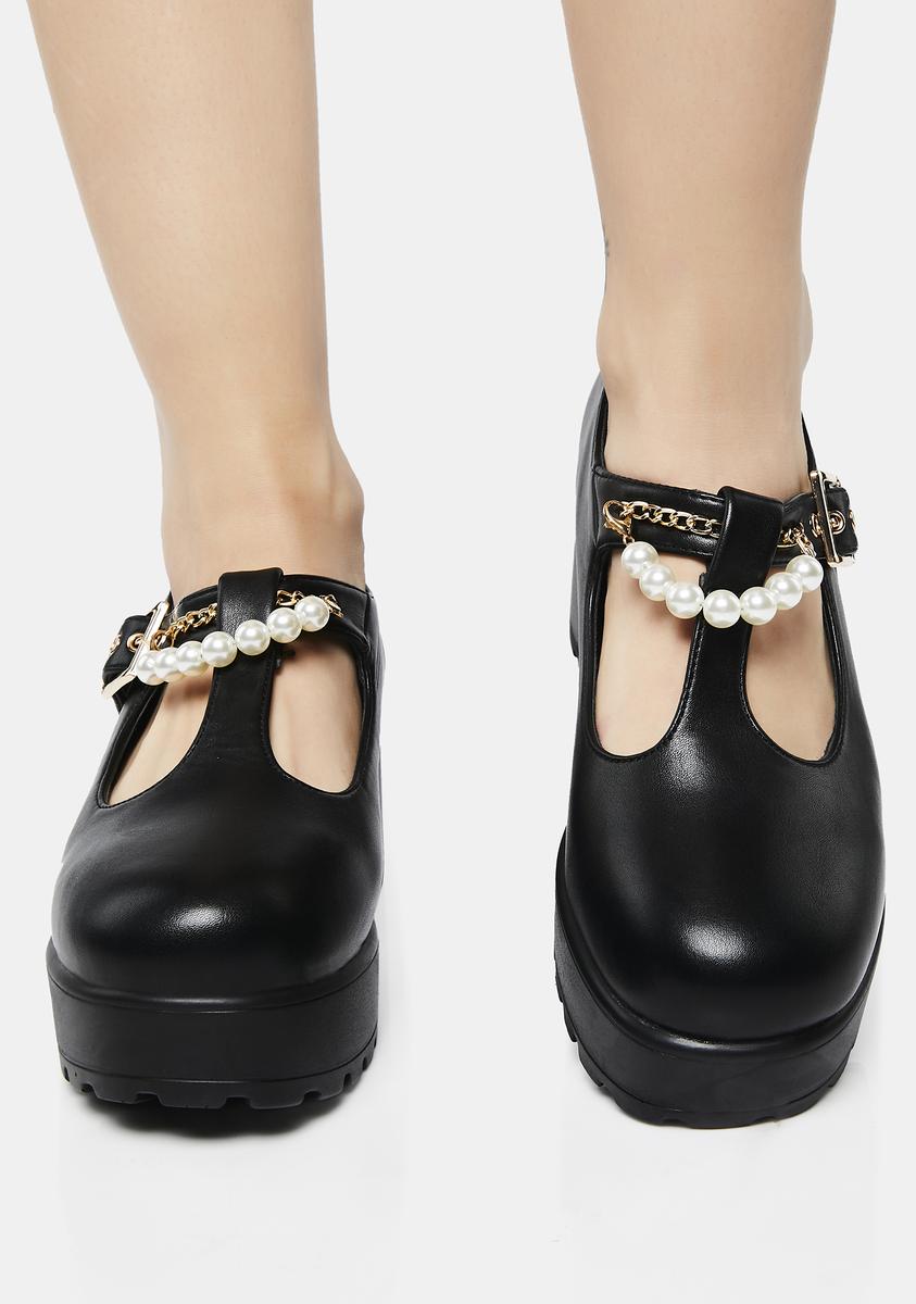 Koi Footwear Pearl Buckle Mary Janes - Black – Dolls Kill