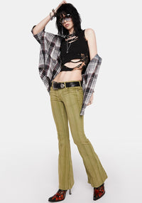 Green Striped Flare Jeans