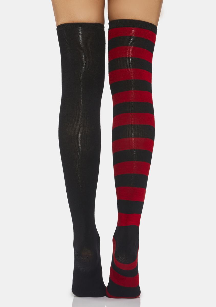 Brace krølle Husarbejde Mismatched Thigh High Socks - Black & Red Striped – Dolls Kill