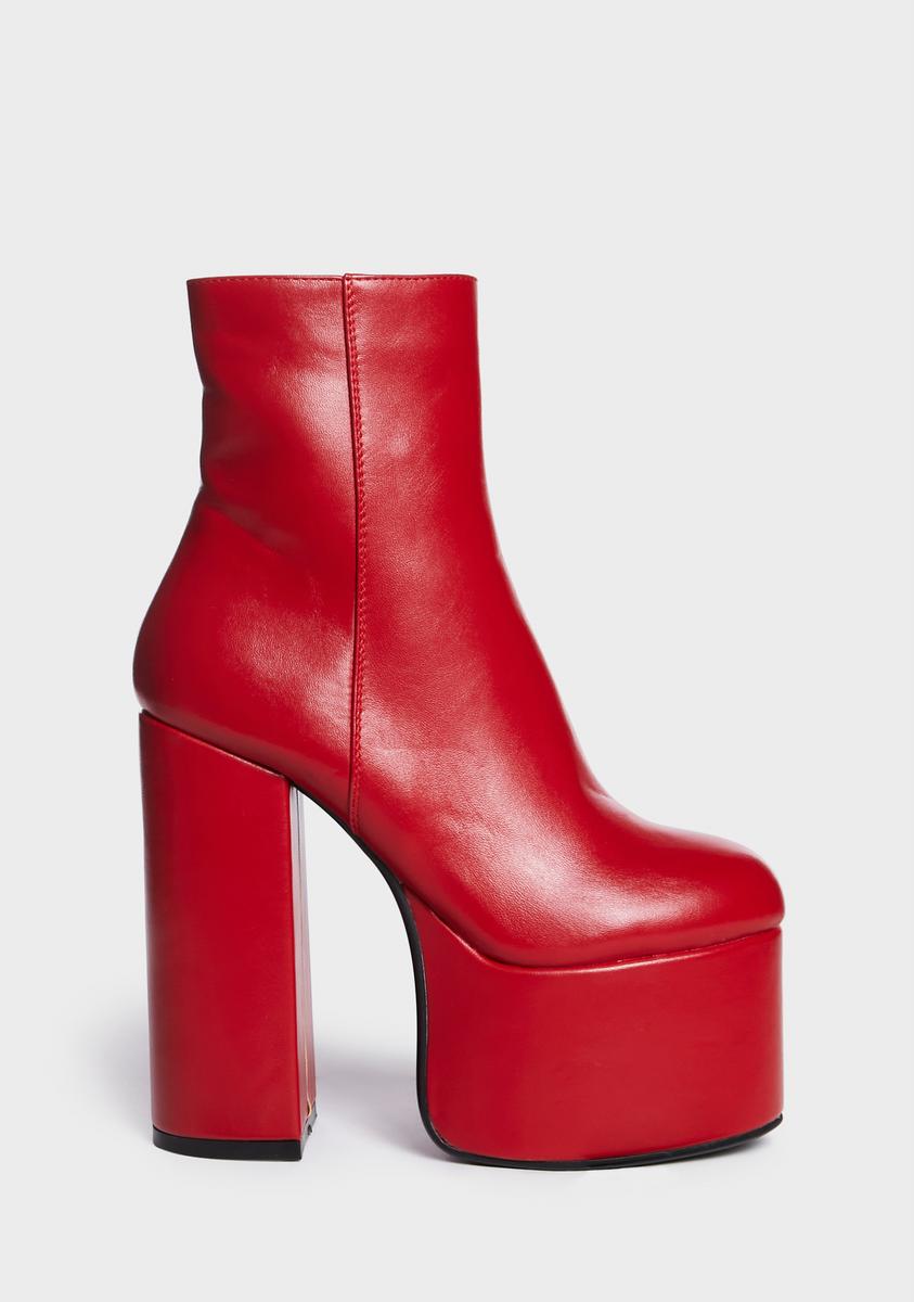 Lamoda Platform Heel Ankle Boots - Red – Dolls Kill