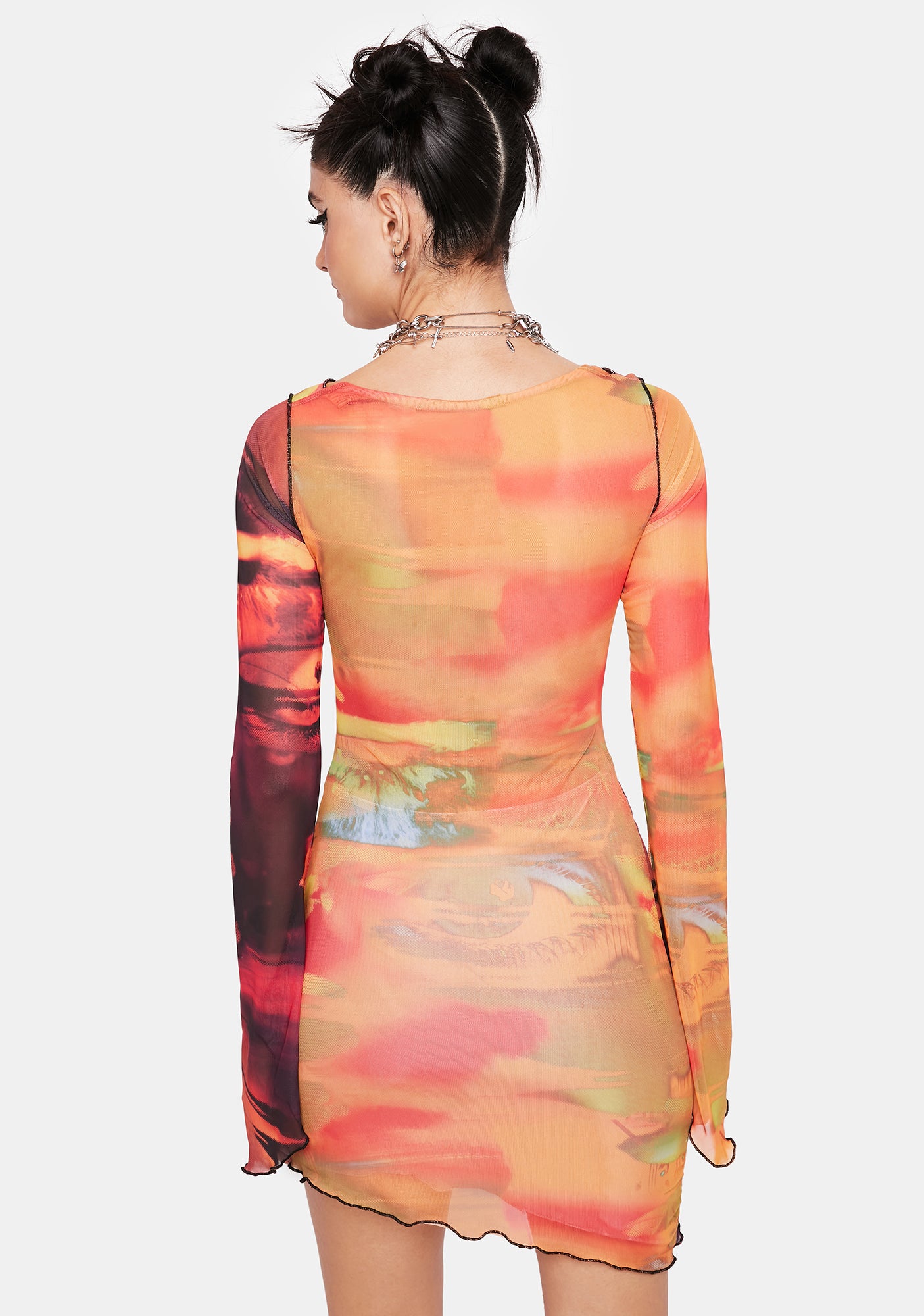knee length dresses for ladies Jaded London Eye Print Tie Front Mesh Dress