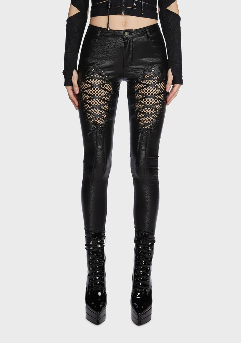 Devil Fashion Vegan Leather Fishnet Cutout Pants - Black – Dolls Kill