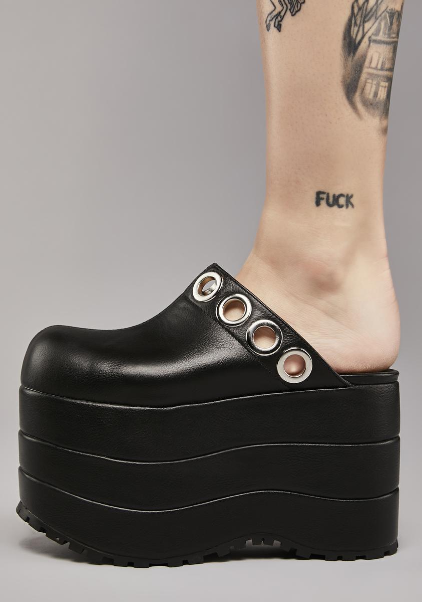 Widow Platform Eyelet Clogs Black Dolls Kill