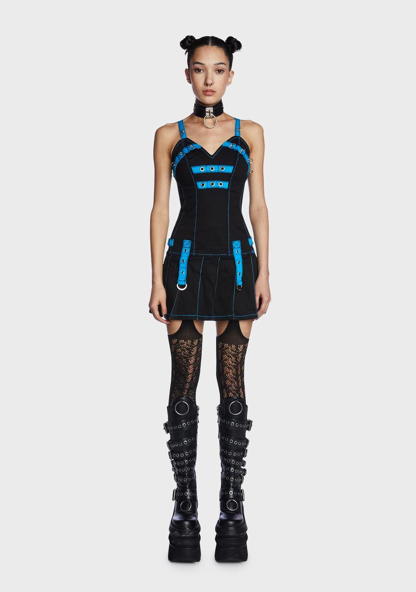 Tripp NYC Eyelet Strap Pleated Mini Dress