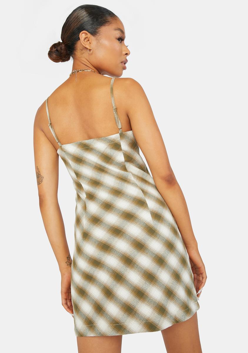 Thrills Plaid A Line Mini Dress Green White – Dolls Kill