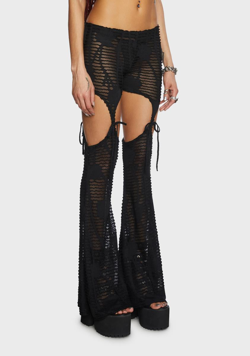Women's Cutout Skinny Flared Pants Mid Waist Cut Out