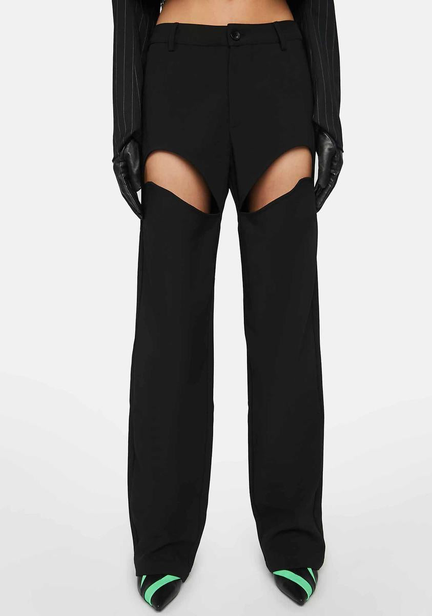 The Kript Thigh Cut Out Trouser Pants Black Dolls Kill