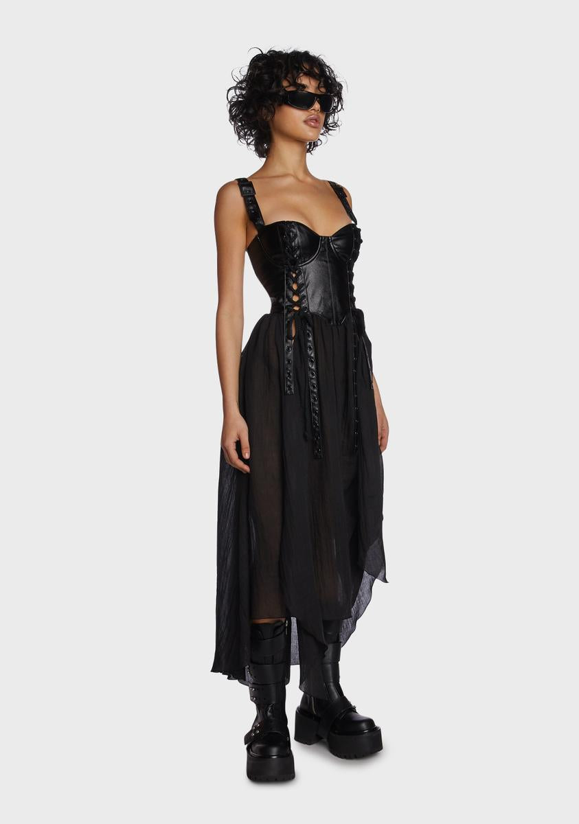 Darker Wavs Vegan Leather Corset Maxi Dress