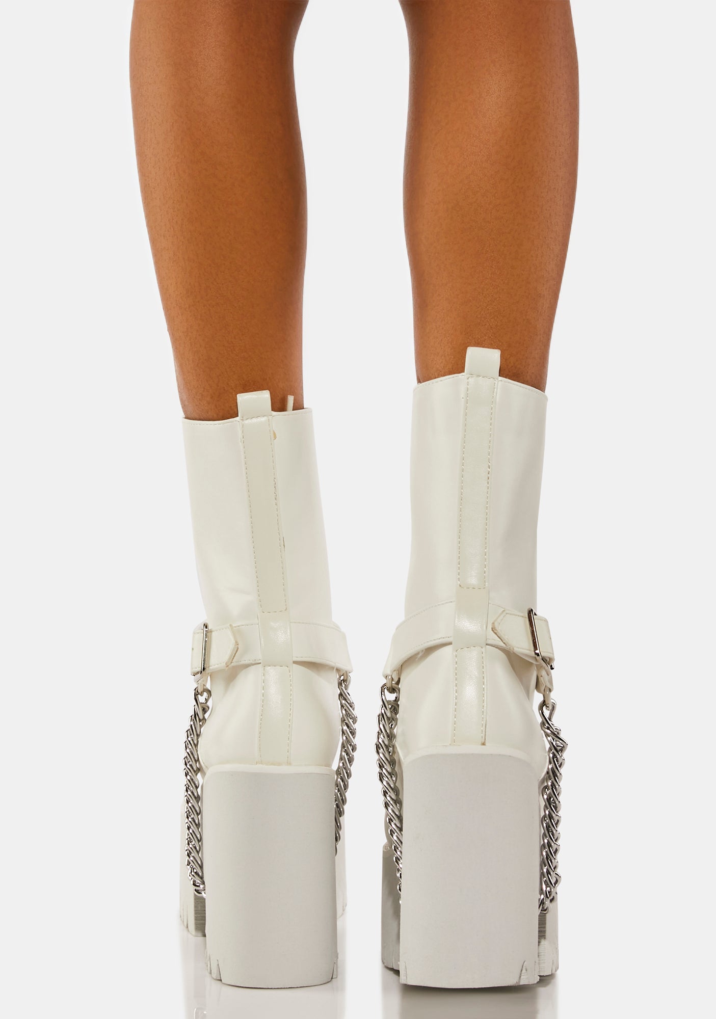 Vegan Leather LaceUp Chain Hardware Harness Buckle Strap Platform