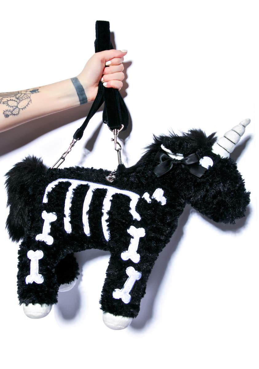 Black Skeleton Furry Unicorn Purse – Dolls Kill