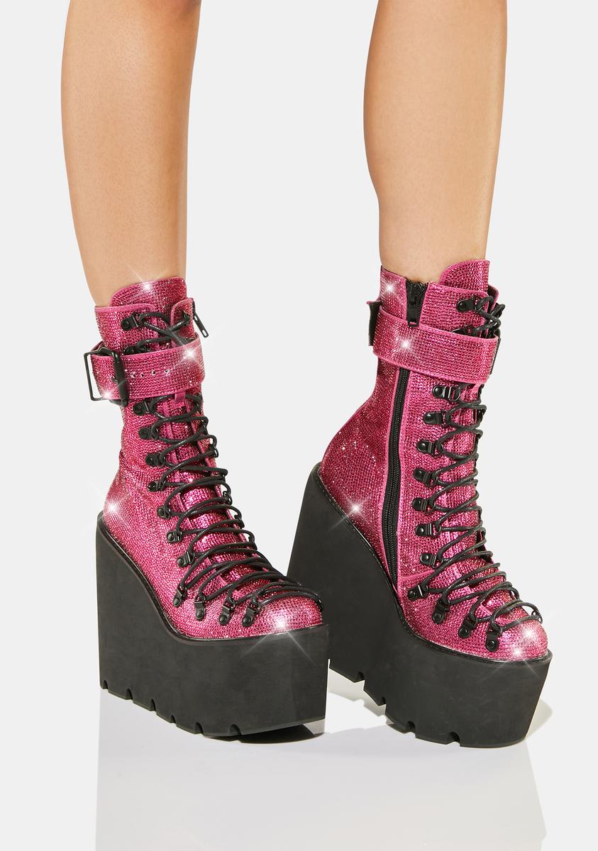 Club Exx Rhinestone Wedge Platform Boots - Pink/Black – Dolls Kill