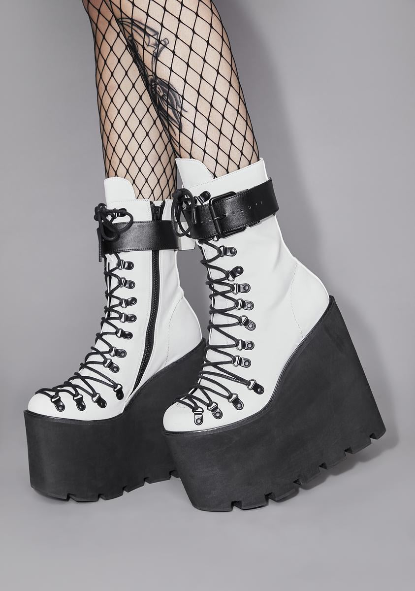 Widow Two Tone Wedge Platform Boots - White/Black – Dolls Kill