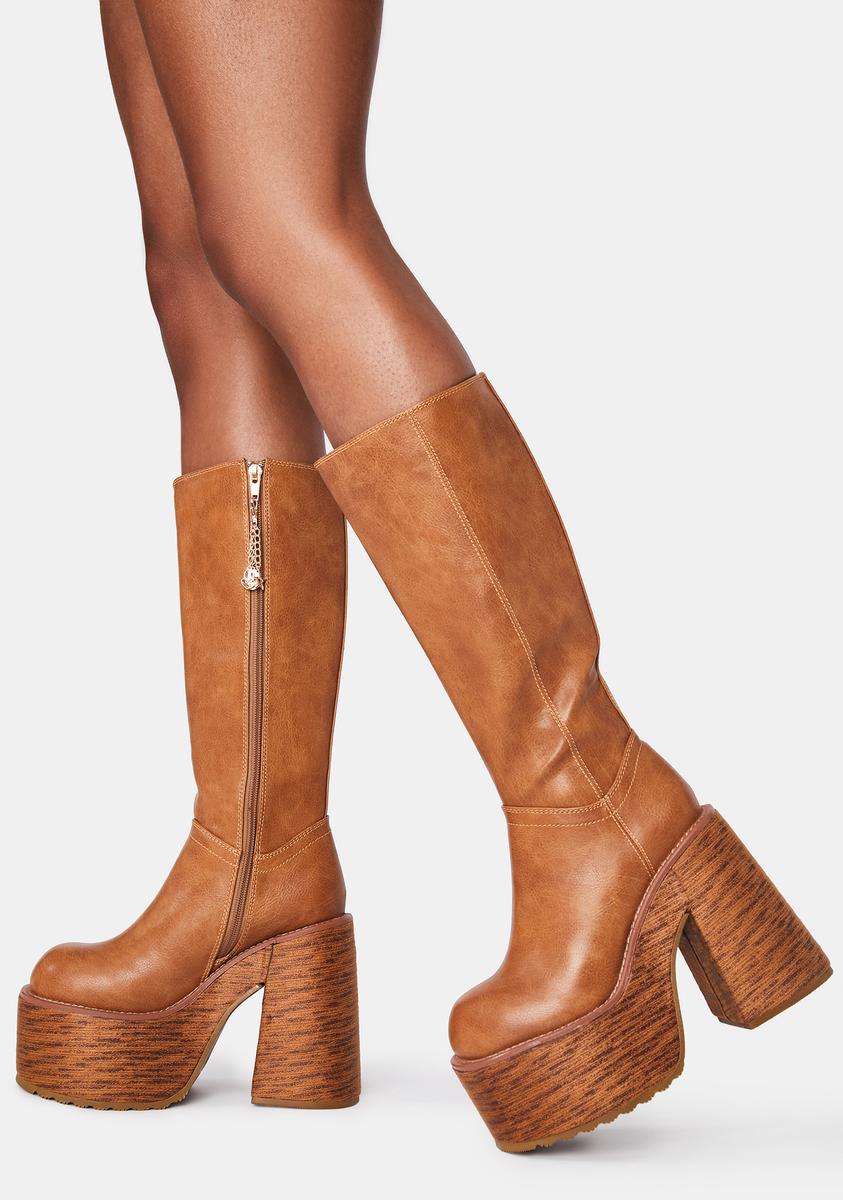 DOLLSKILL BRATZ ブラッツ 厚底 ブーツ ブラウン 茶色 ヒール Dolls Kill x Bratz Knee High Platform Boots - Brown