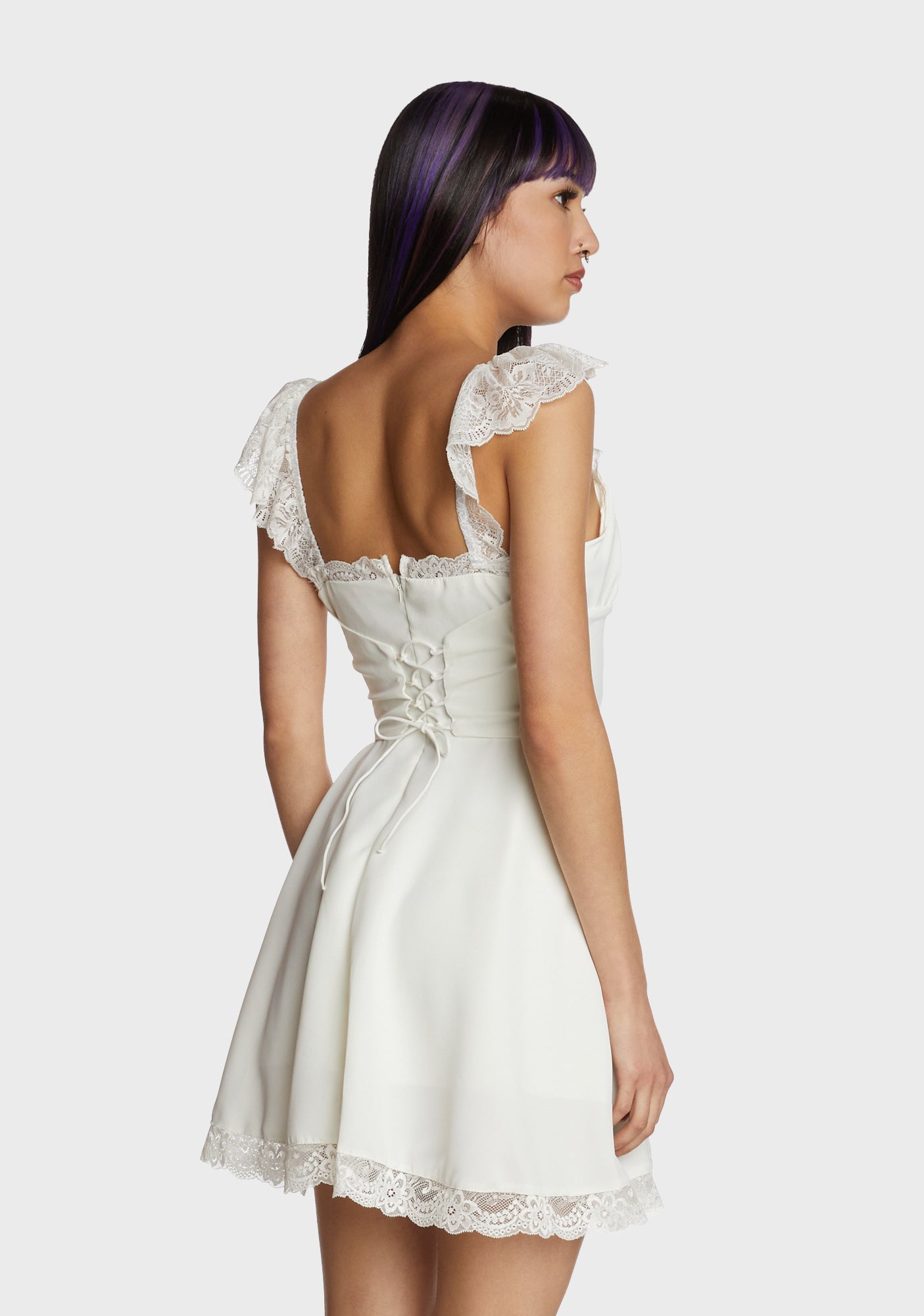 Lace Trim A Line Mini Dress White Dolls Kill