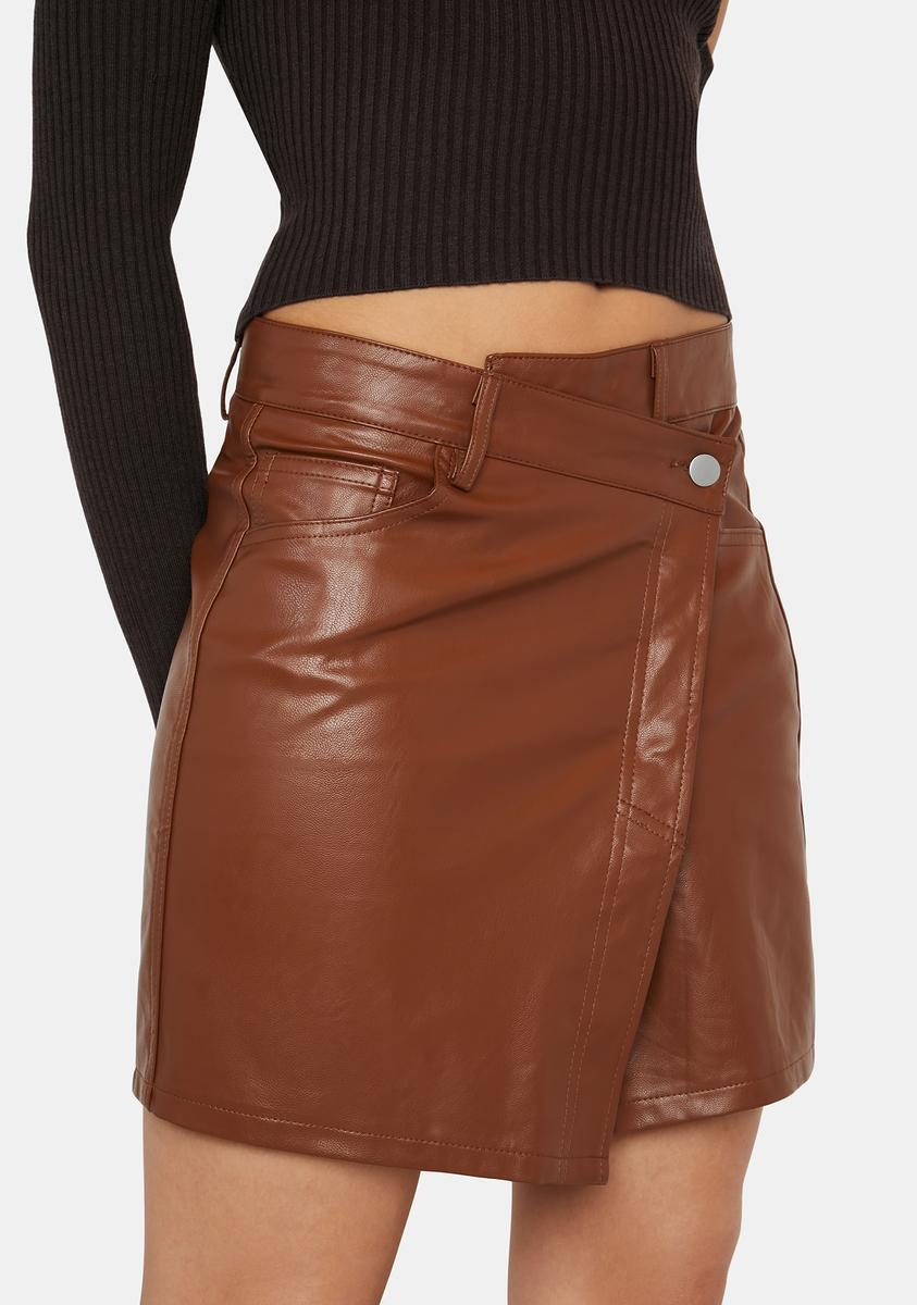 Vegan Leather Overlap Mini Skirt - Brown – Dolls Kill