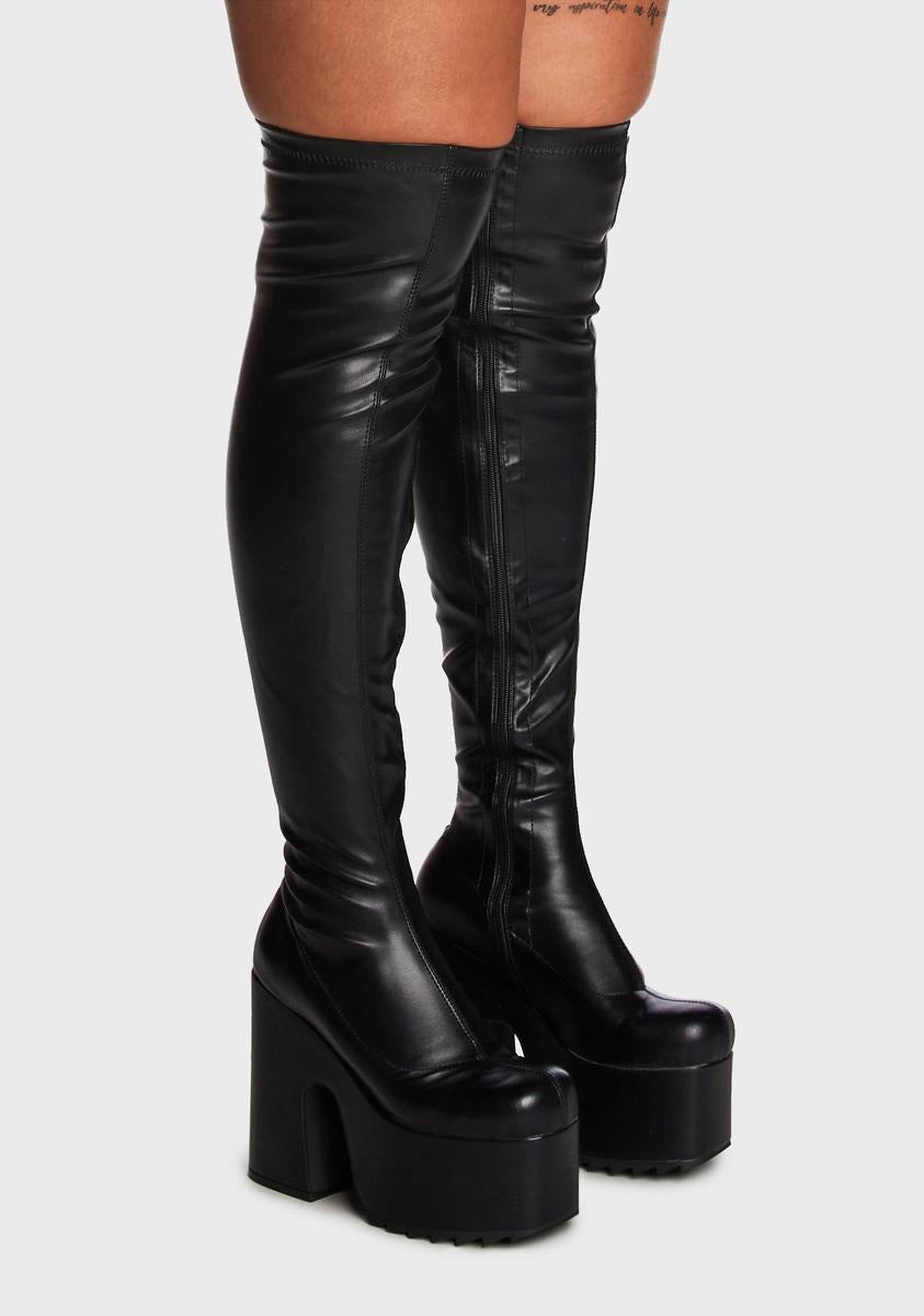 Lamoda Wide Fit Chunky Platform Thigh High Boots Black Dolls Kill