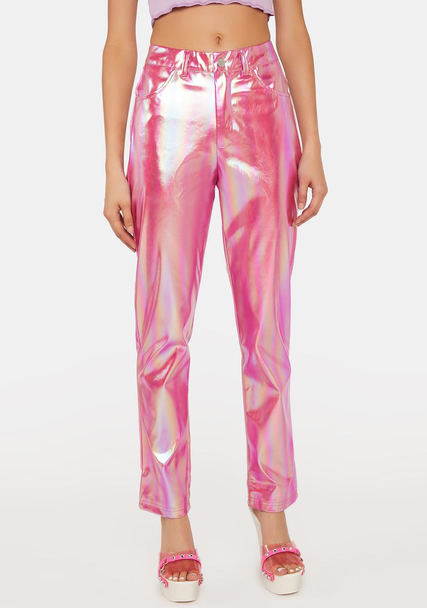 Iridescent High Waisted Slim Pants - Pink – Dolls Kill