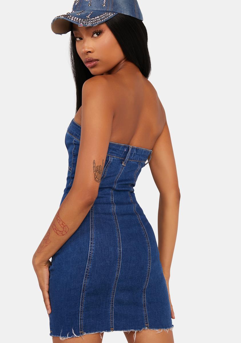 Edikted Denim Strapless Mini Dress