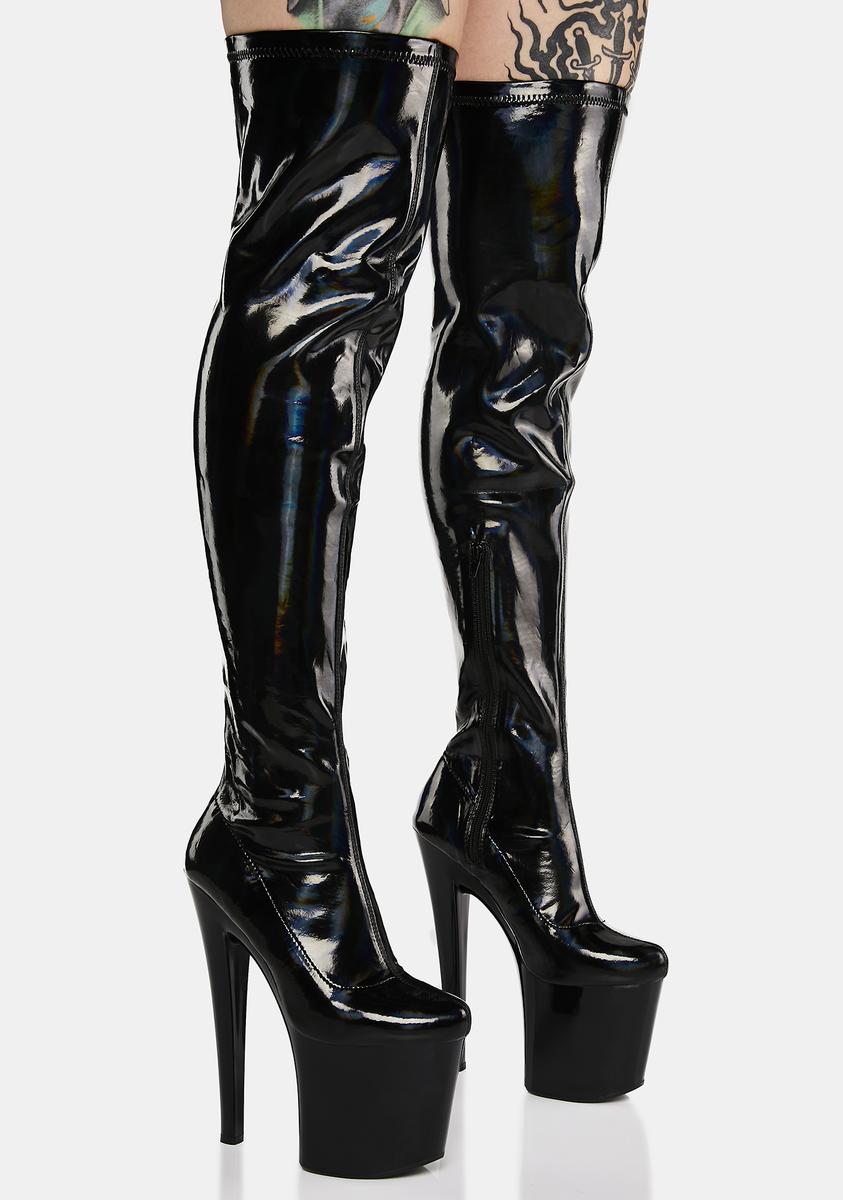 Black Hologram Twerk Platform Boots XTRA by YRU,All Products : American Fashion Style Bags On Sale