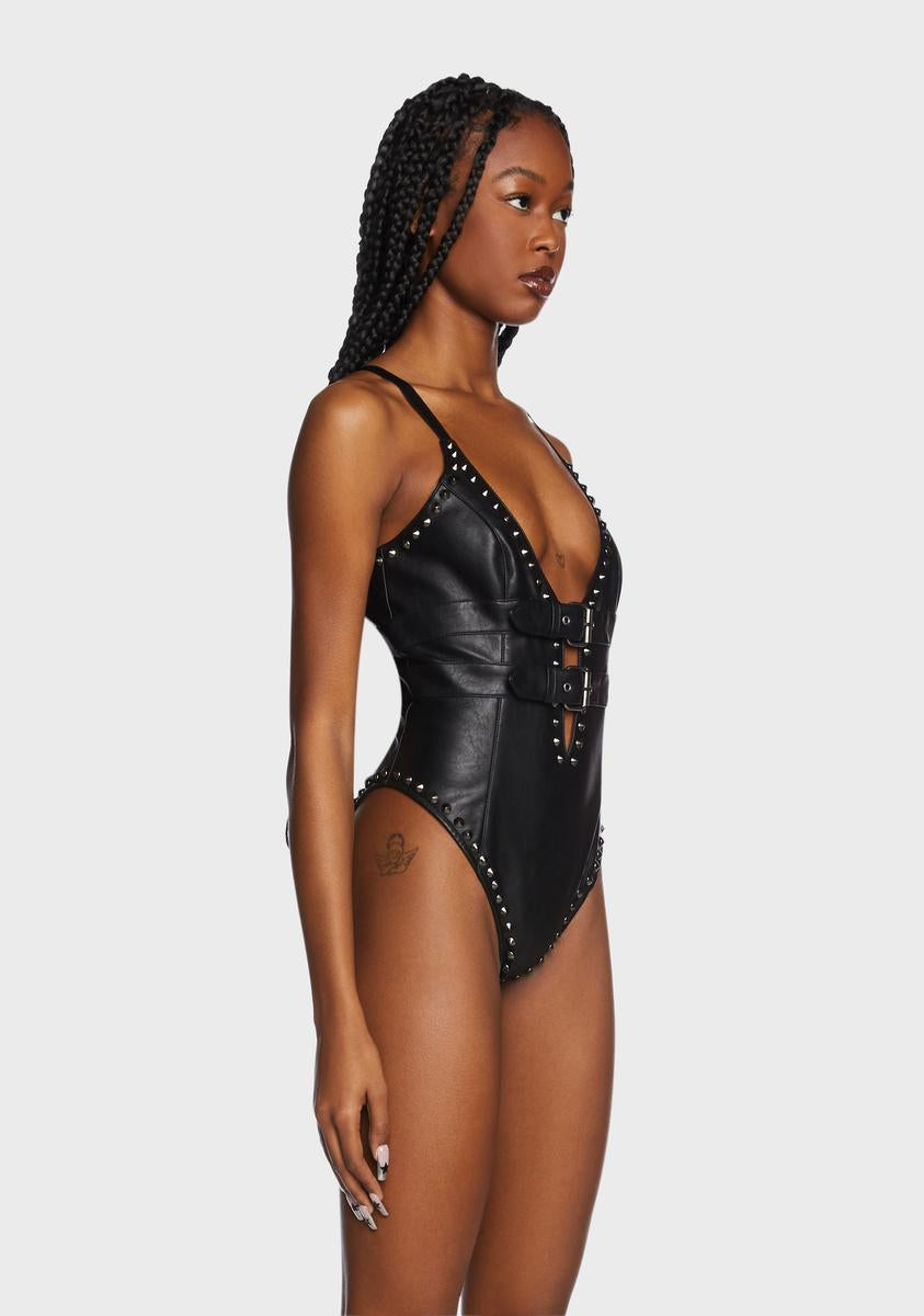 Club Exx Vegan Leather Stud Bodysuit - Black – Dolls Kill