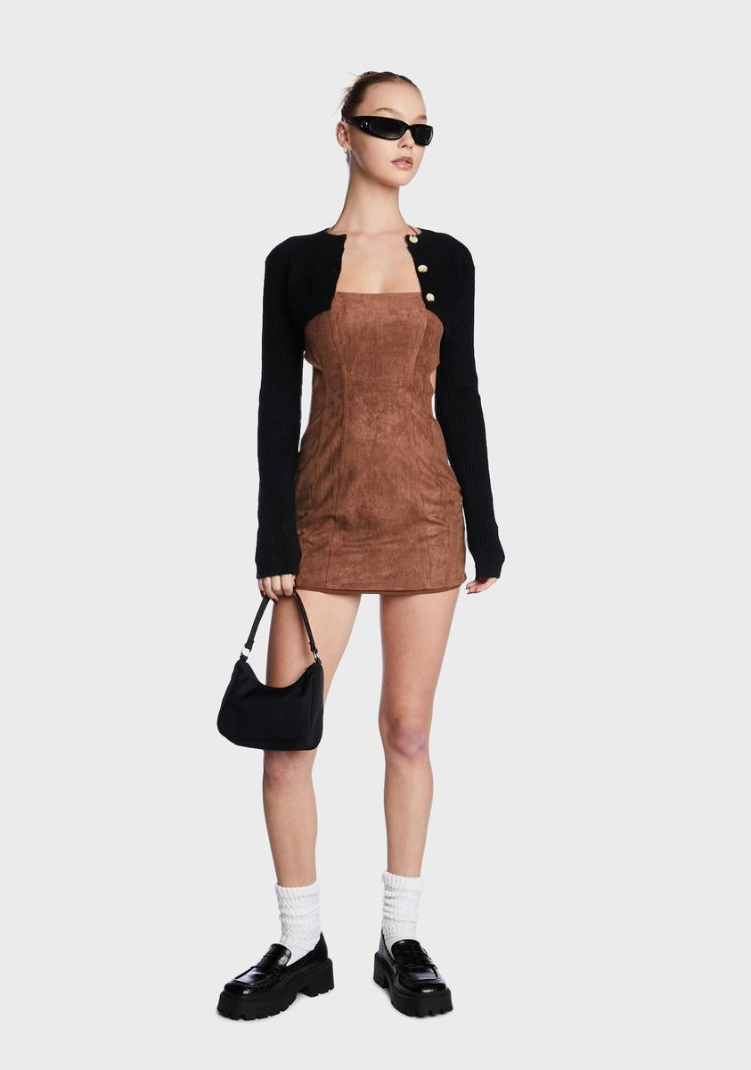 Lioness Faux Suede Open Back Mini Dress