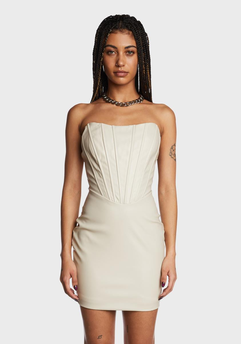 Vegan Leather Corset Bodycon Dress - Off White – Dolls Kill