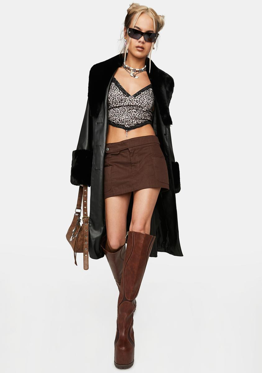 Mocha heart beat here vegan leather trench coat dollskill Clearance