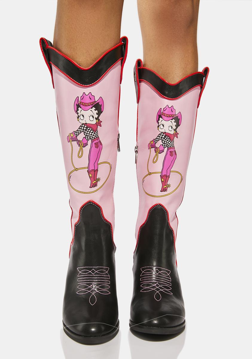 Dolls Kill x Betty Boop Side Zip Cowboy Boots Pink