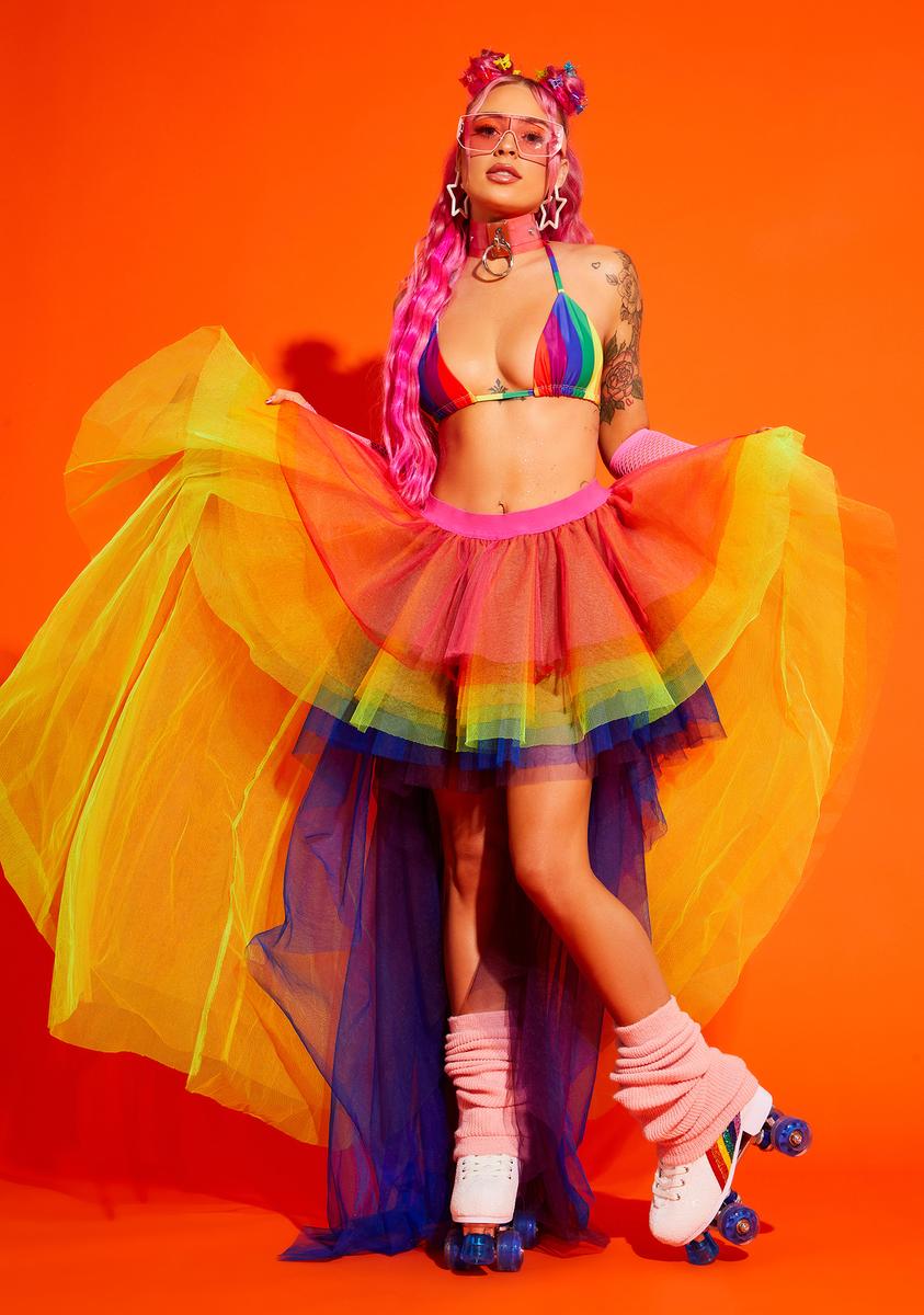 Club Exx Rainbow High Low Tulle Skirt Dolls Kill