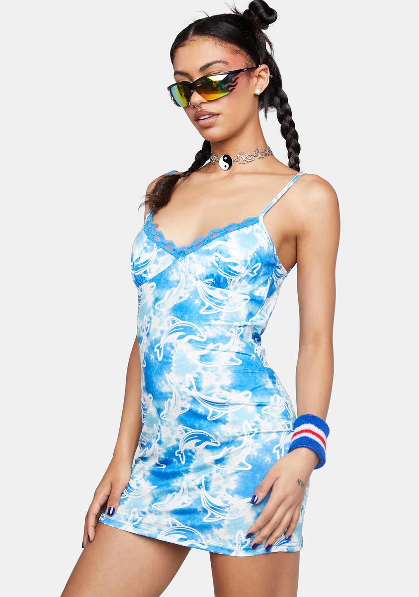 Else & Fred Dolphin Tie Dye Bodycon Mini Dress - Blue  Dolls Kill