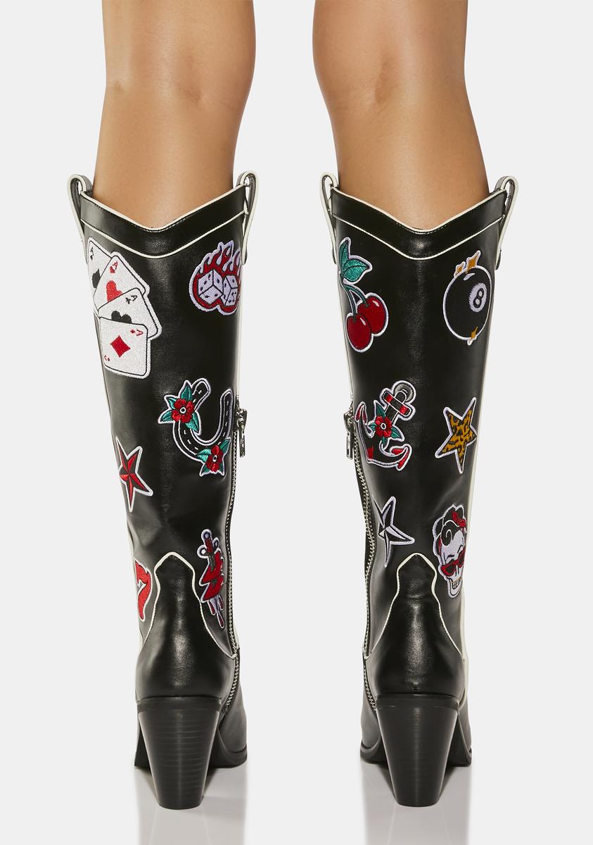 Current Mood Gambling Embroidered Star 8-Ball Cowboy Boots
