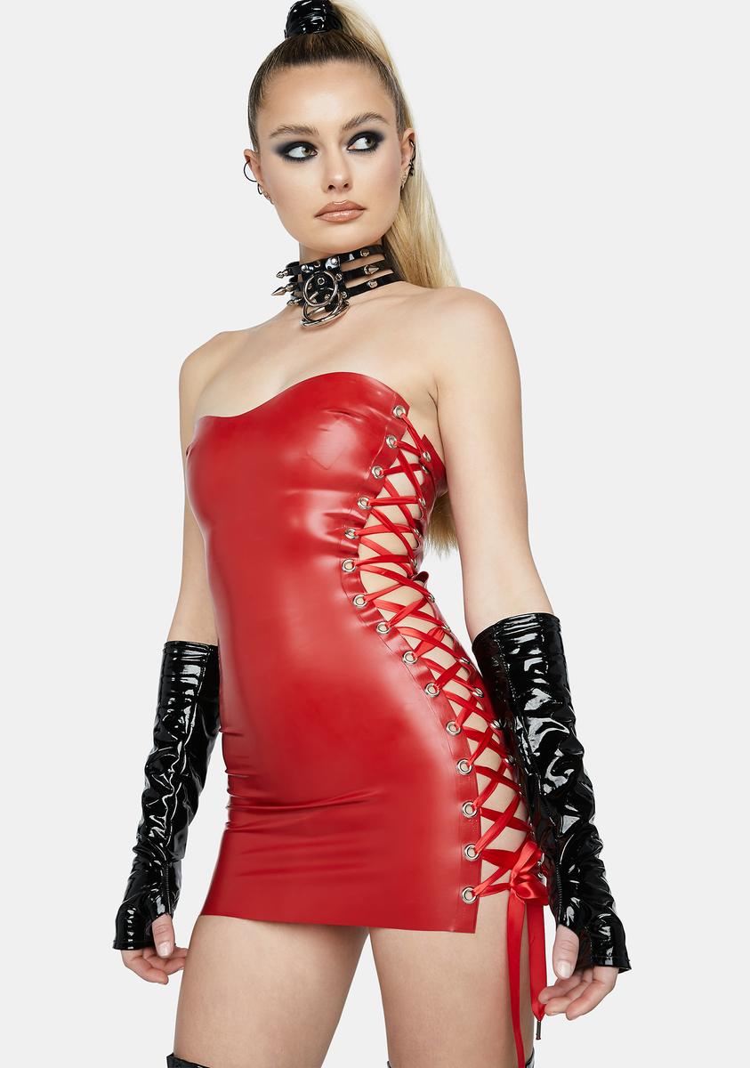 Bustedbrand Latex Lace Up Bodycon Mini Dress