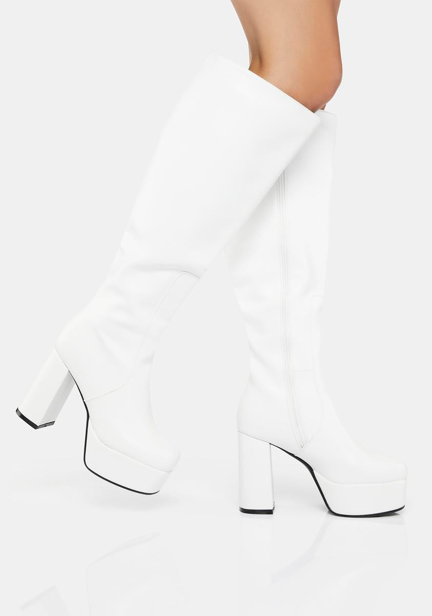 White Whatta Showdown Knee High Boots - US 11