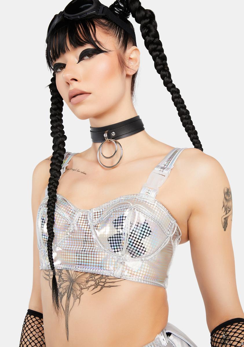 Club Exx Light Up Holographic Dot Bustier Bra Top Clear Dolls Kill